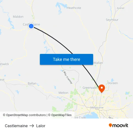 Castlemaine to Lalor map