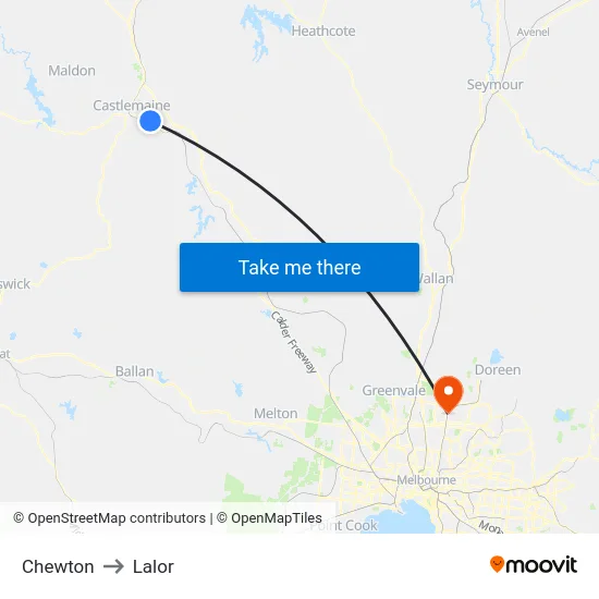 Chewton to Lalor map