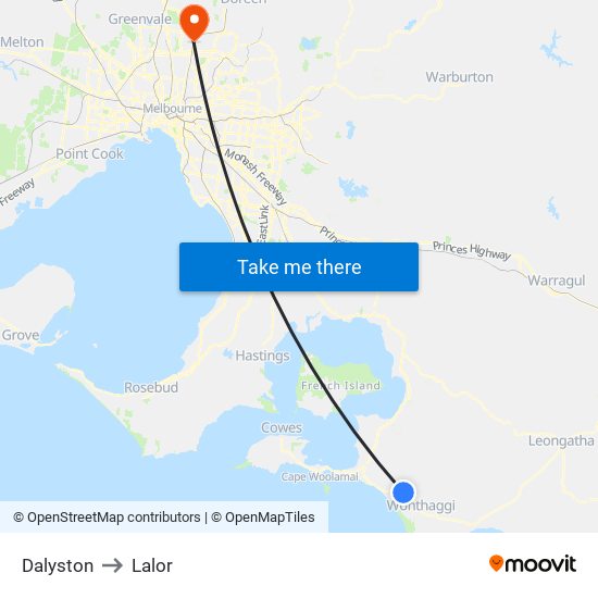 Dalyston to Lalor map