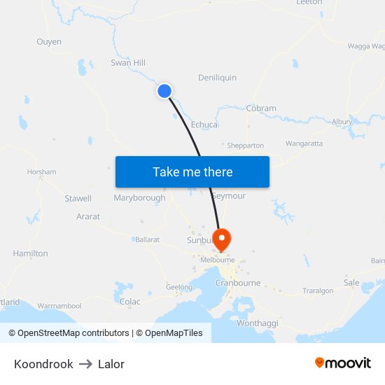 Koondrook to Lalor map