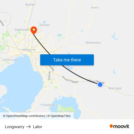 Longwarry to Lalor map