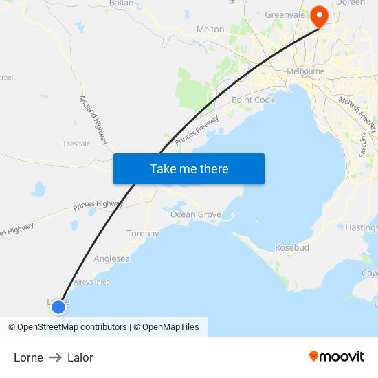 Lorne to Lalor map
