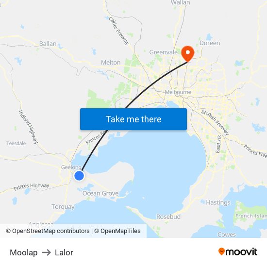 Moolap to Lalor map