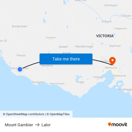 Mount Gambier to Lalor map