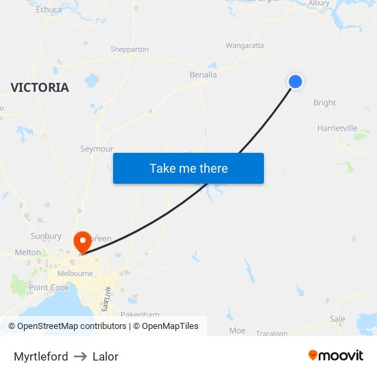 Myrtleford to Lalor map