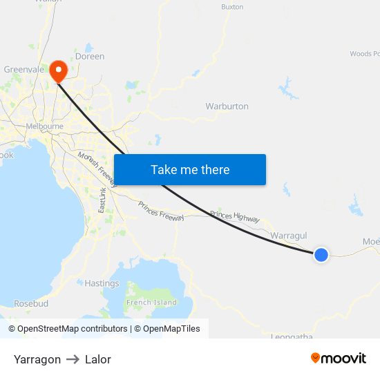 Yarragon to Lalor map