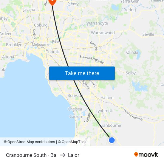 Cranbourne South - Bal to Lalor map