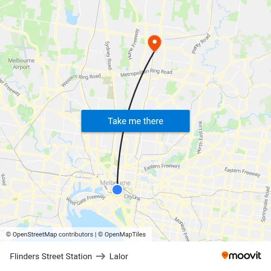 Flinders Street Station to Lalor map