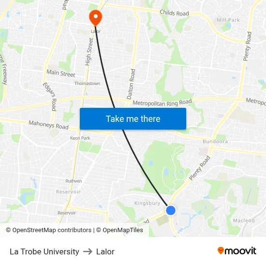 La Trobe University to Lalor map