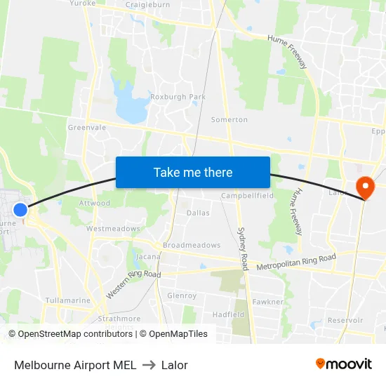 Melbourne Airport MEL to Lalor map