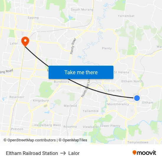 Eltham Railroad Station to Lalor map