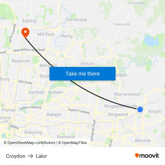 Croydon to Lalor map