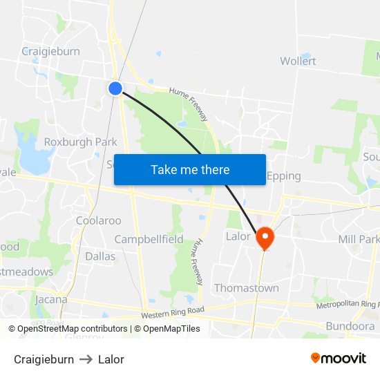 Craigieburn to Lalor map