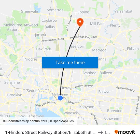 1-Flinders Street Railway Station/Elizabeth St (Melbourne City) to Lalor map