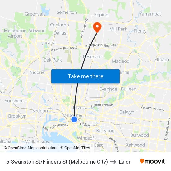 5-Swanston St/Flinders St (Melbourne City) to Lalor map
