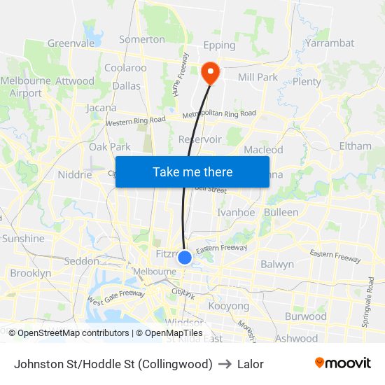 Johnston St/Hoddle St (Collingwood) to Lalor map