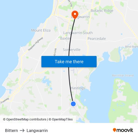 Bittern to Langwarrin map