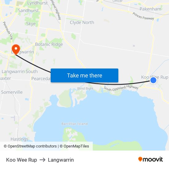 Koo Wee Rup to Langwarrin map