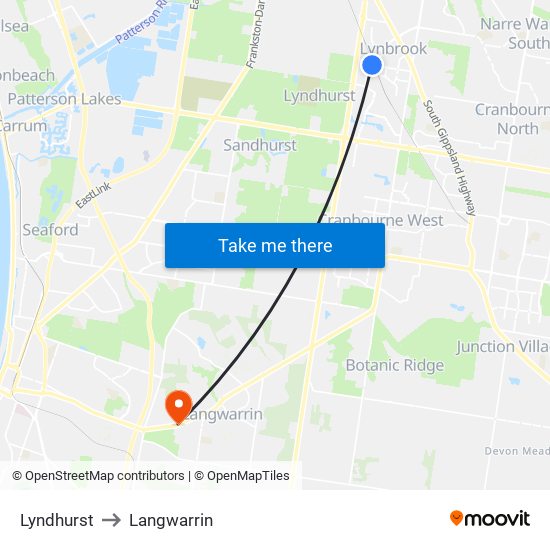 Lyndhurst to Langwarrin map