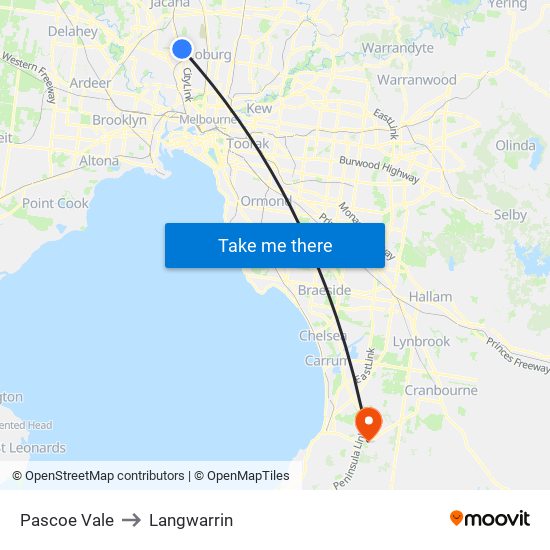 Pascoe Vale to Langwarrin map