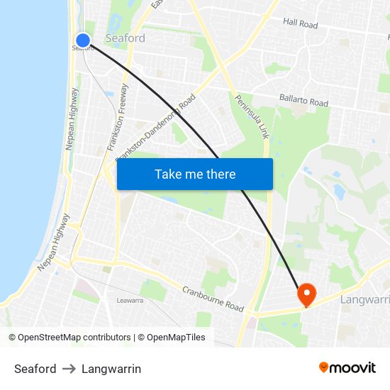 Seaford to Langwarrin map