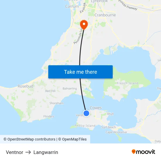Ventnor to Langwarrin map