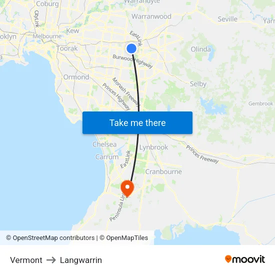 Vermont to Langwarrin map
