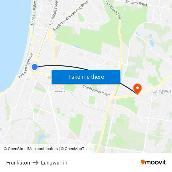 Frankston to Langwarrin map