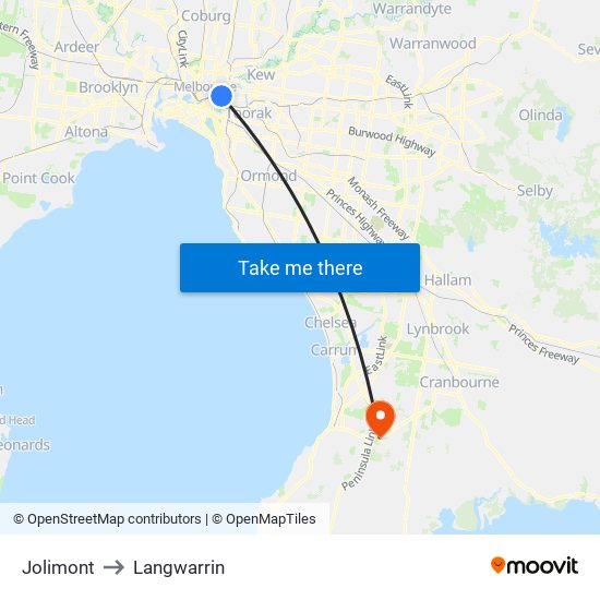 Jolimont to Langwarrin map