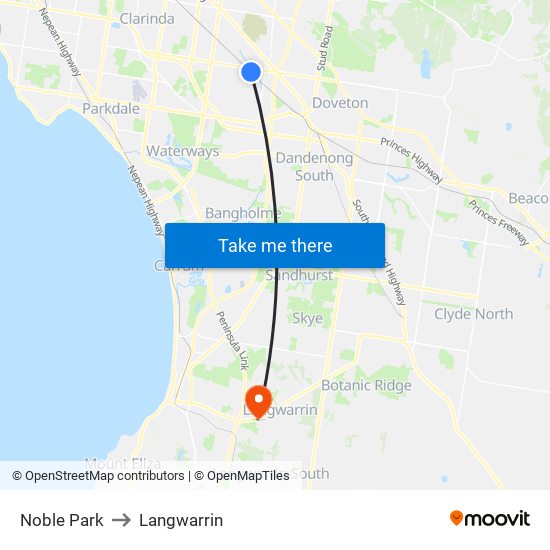 Noble Park to Langwarrin map