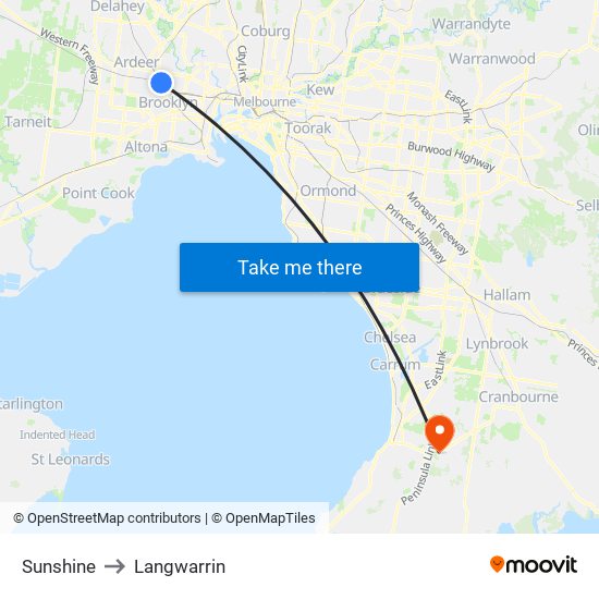 Sunshine to Langwarrin map