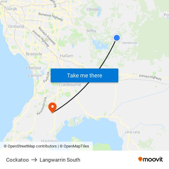 Cockatoo to Langwarrin South map