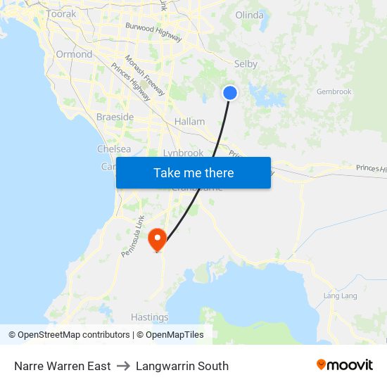 Narre Warren East to Langwarrin South map