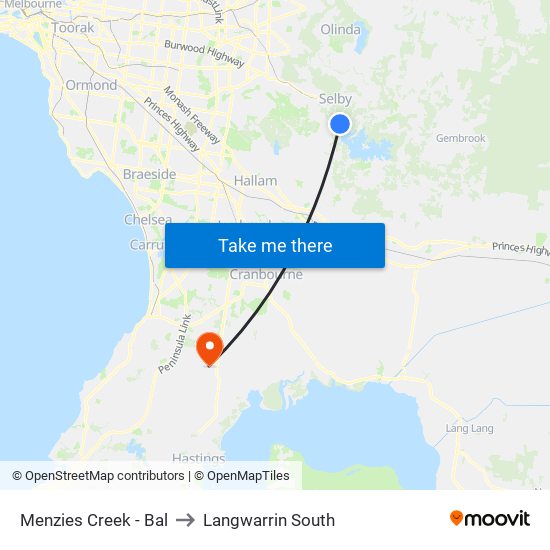 Menzies Creek - Bal to Langwarrin South map