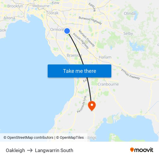 Oakleigh to Langwarrin South map