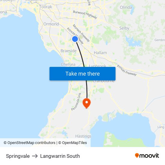 Springvale to Langwarrin South map