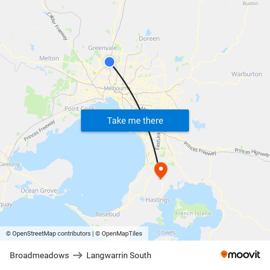 Broadmeadows to Langwarrin South map
