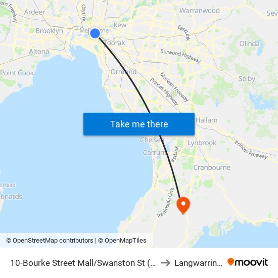 10-Bourke Street Mall/Swanston St (Melbourne City) to Langwarrin South map