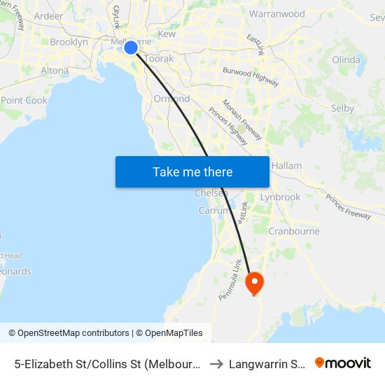 5-Elizabeth St/Collins St (Melbourne City) to Langwarrin South map