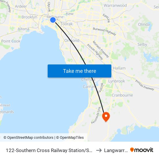 122-Southern Cross Railway Station/Spencer St (Melbourne City) to Langwarrin South map