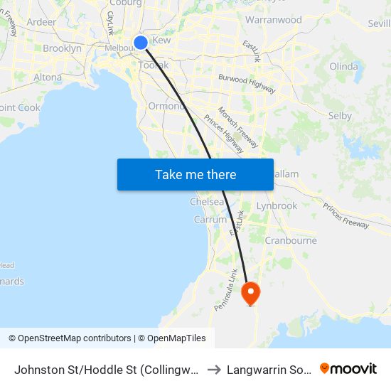 Johnston St/Hoddle St (Collingwood) to Langwarrin South map