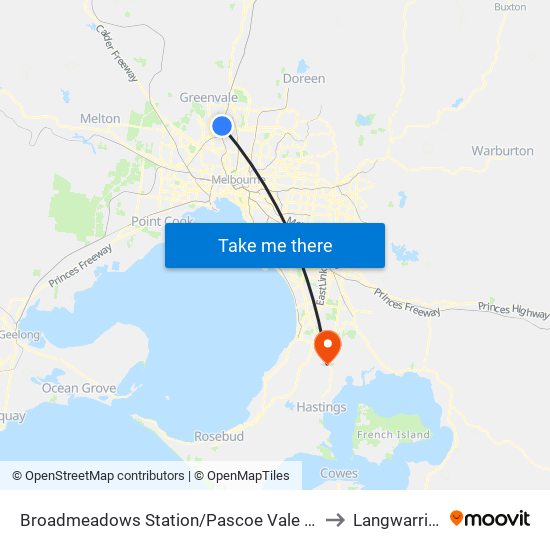 Broadmeadows Station/Pascoe Vale Rd (Broadmeadows) to Langwarrin South map