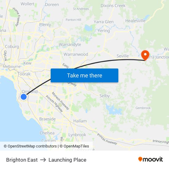 Brighton East to Launching Place map