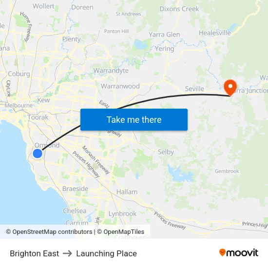 Brighton East to Launching Place map