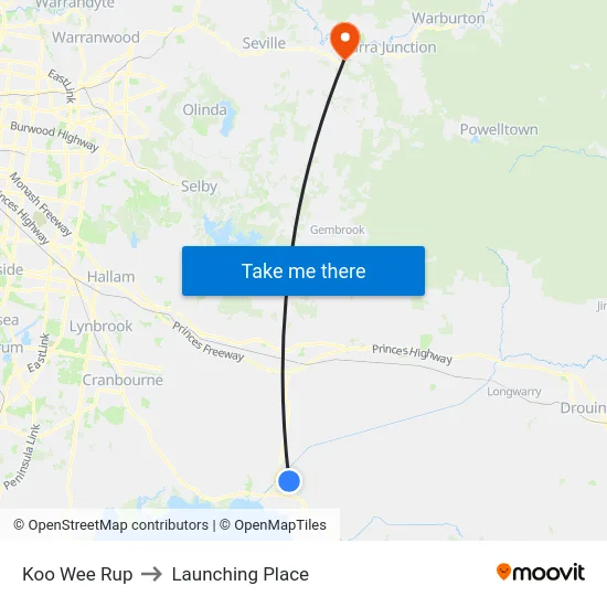 Koo Wee Rup to Launching Place map