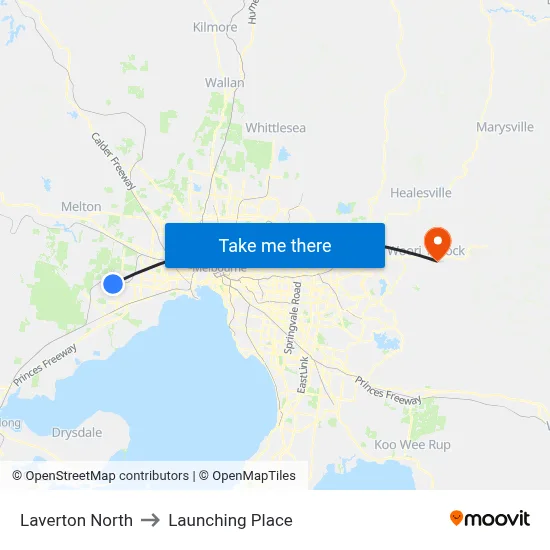 Laverton North to Launching Place map