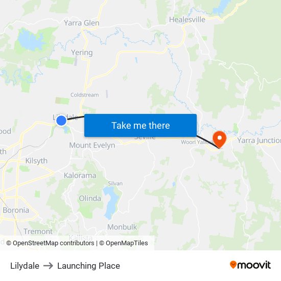 Lilydale to Launching Place map