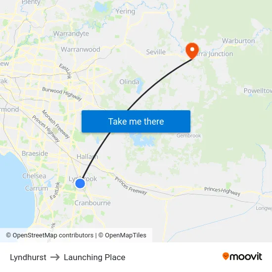 Lyndhurst to Launching Place map
