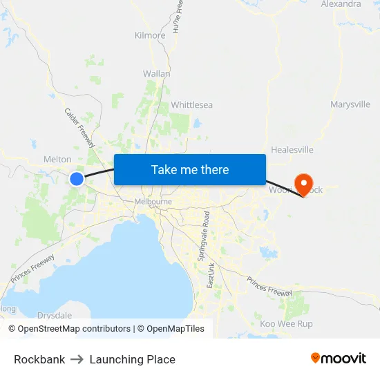 Rockbank to Launching Place map