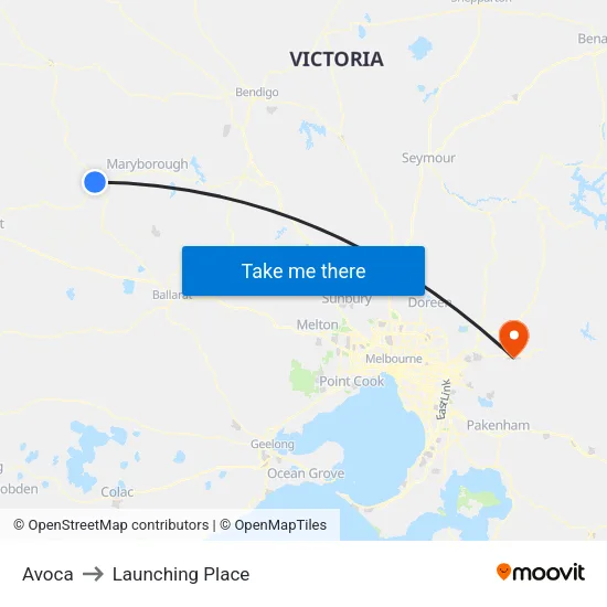 Avoca to Launching Place map